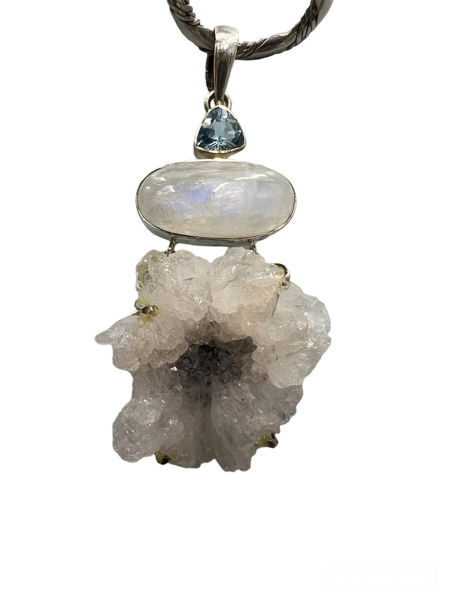 Crystal Quartz, Moonstone, and Blue Topaz Set in Sterling Silver (Pendant only)