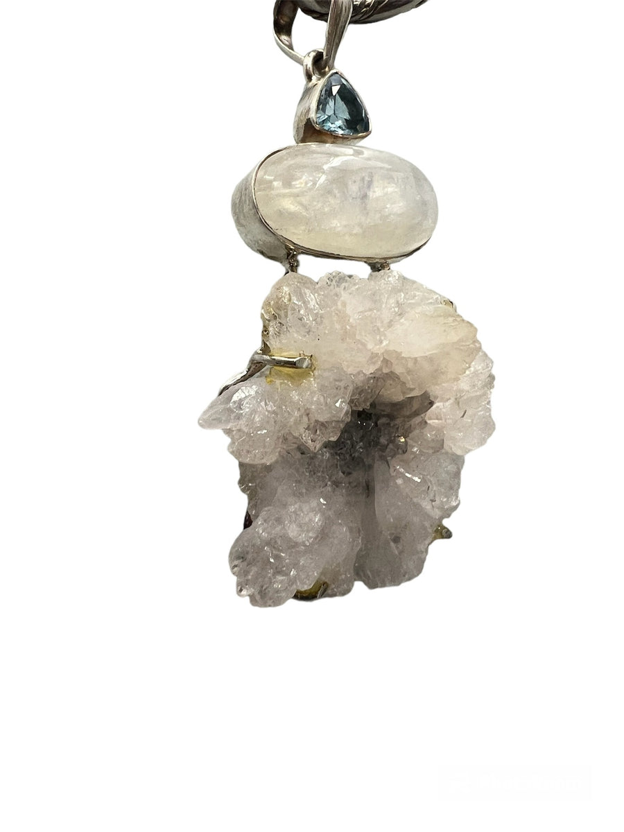 Crystal Quartz, Moonstone, and Blue Topaz Set in Sterling Silver (Pendant only)