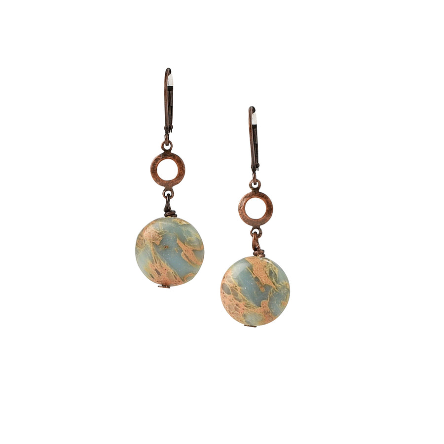 Chained To Copper Impression Jasper Earrings - Trezana 