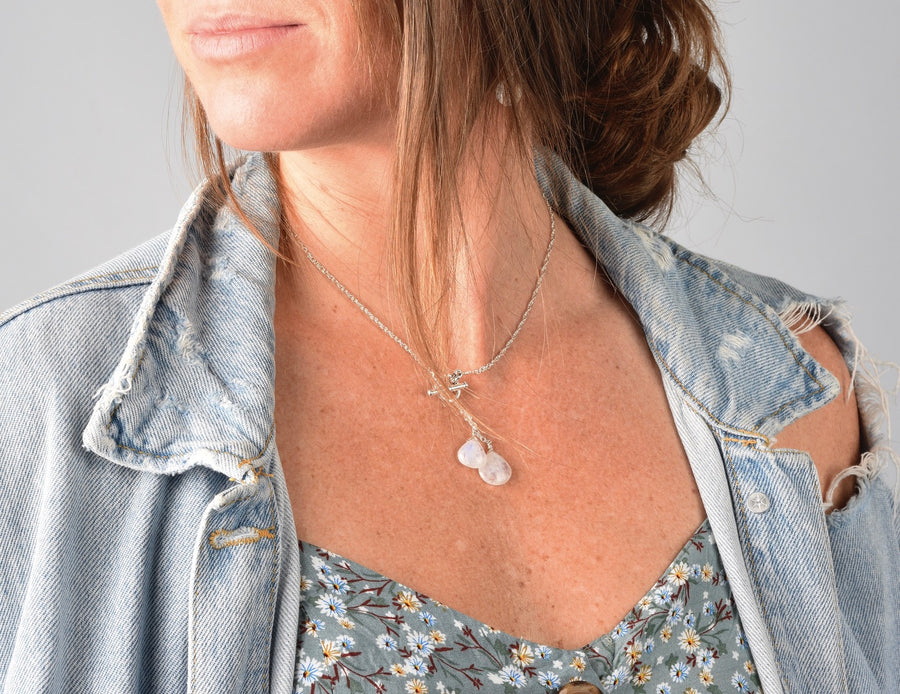 Twin Drops Moonstone Necklace