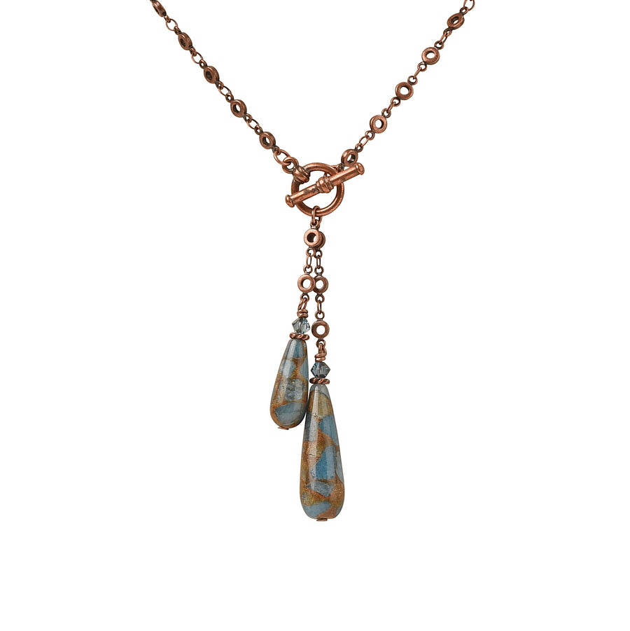 Twin Drops Teal Blue Quartz Copper Necklace - Trezana 