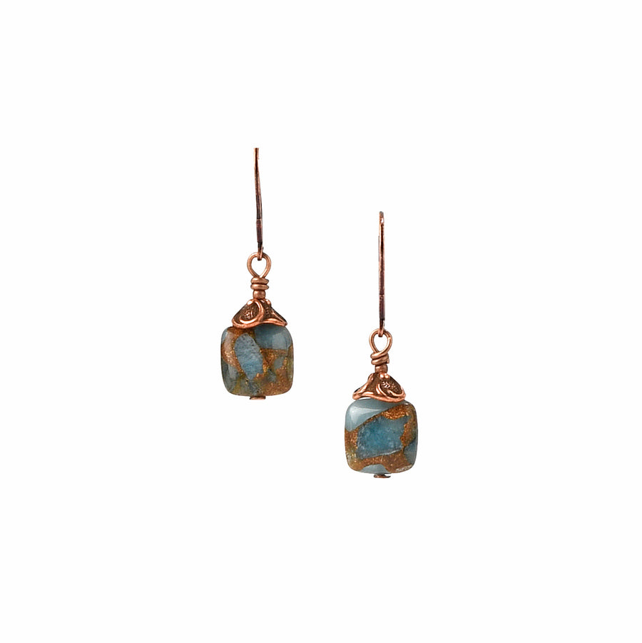 Squared Away Copper Teal Blue Quartz Earrings - Trezana 
