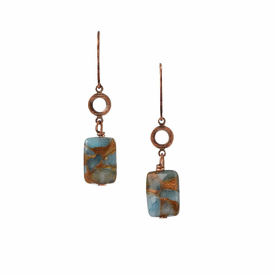 Chained To Copper Teal Blue Quartz Earrings - Trezana 