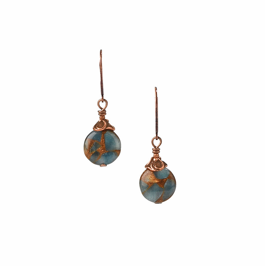 Rustic Globe Teal Blue Quartz Earrings - Trezana 